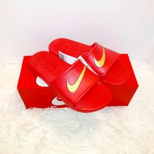 nike slippers red and gold